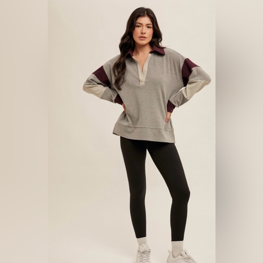 New Hem & Thread Brushed Jersey Colorblock Pullover